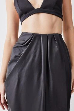 Karen Millen Leather Drape Detail Pencil Midi Skirt