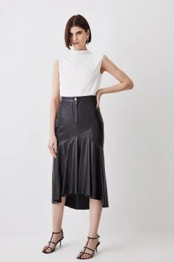 Karen Millen Leather High Low Peplum Skirt -Karen Millen shop black leather high low peplum skirt 1 1