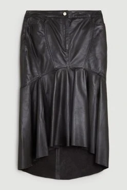 Karen Millen Leather High Low Peplum Skirt -Karen Millen shop black leather high low peplum skirt 1 3