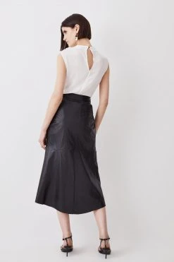Karen Millen Leather High Low Peplum Skirt -Karen Millen shop black leather high low peplum skirt 1 4