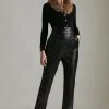 Karen Millen Leather High Waist Split Hem Slim Leg Trouser -Karen Millen shop black leather high waist split hem slim leg trouser