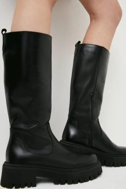 Karen Millen Leather Knee High Flat Boot
