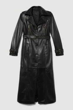 Karen Millen Leather Longline Belted Maxi Trench -Karen Millen shop black leather longline belted maxi trench 3