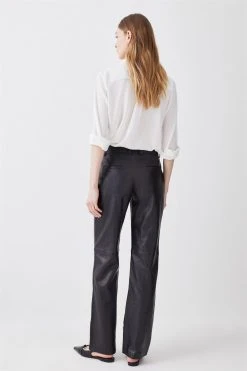 Karen Millen Leather Low Rise Straight Leg Trouser -Karen Millen shop black leather low rise straight leg trouser 1 2