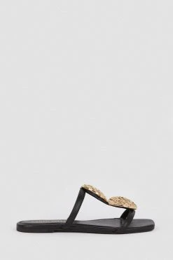 Karen Millen Leather Metal Detail Trim Sandal