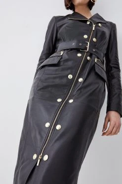 Karen Millen Leather Military Belted Pencil Dress