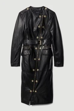 Karen Millen Leather Military Belted Pencil Dress -Karen Millen shop black leather military belted pencil dress 1 3