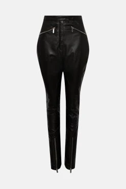 Karen Millen Leather Moto Zip Detail Leather Trouser