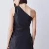 Karen Millen Leather One Shoulder Mini Dress -Karen Millen shop black leather one shoulder mini dress