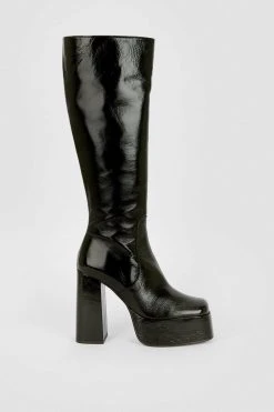 Karen Millen Leather Platform Knee High Boot -Karen Millen shop black leather platform knee high boot 2