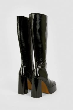 Karen Millen Leather Platform Knee High Boot -Karen Millen shop black leather platform knee high boot 3