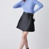 Karen Millen Leather Pleated Buckle Kilt Skirt -Karen Millen shop black leather pleated buckle kilt skirt