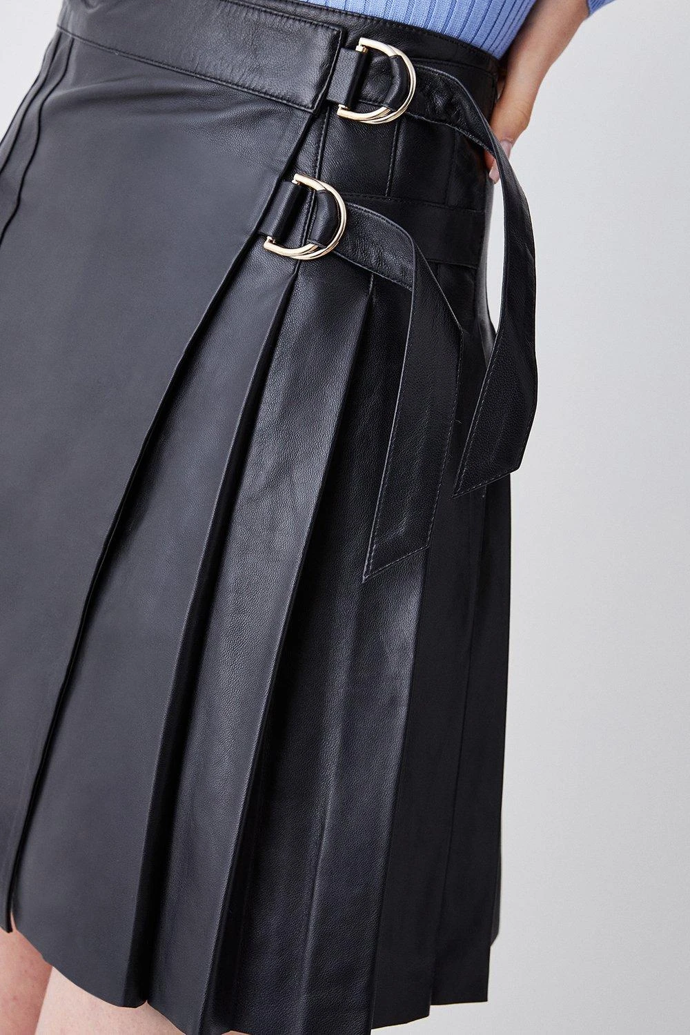 Karen Millen Leather Pleated Buckle Kilt Skirt 4 Karen Millen Leather Pleated Buckle Kilt Skirt - Image 2