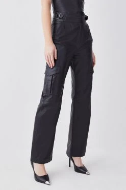 Karen Millen Leather Pocket Detail Cargo Trouser 8 Karen Millen Leather Pocket Detail Cargo Trouser -Karen Millen shop black leather pocket detail cargo trouser 1 2