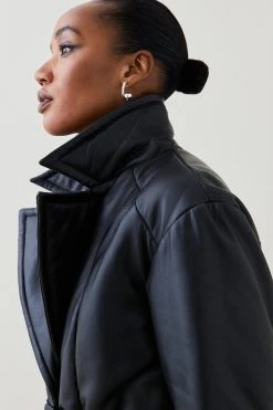 Karen Millen Leather Puffer Belted Trench Coat