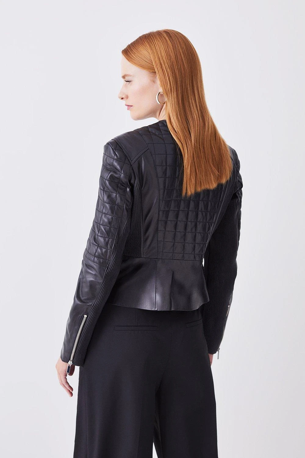 Karen Millen Leather Quilted Panelled Collarless Jacket 4 Karen Millen Leather Quilted Panelled Collarless Jacket - Image 2