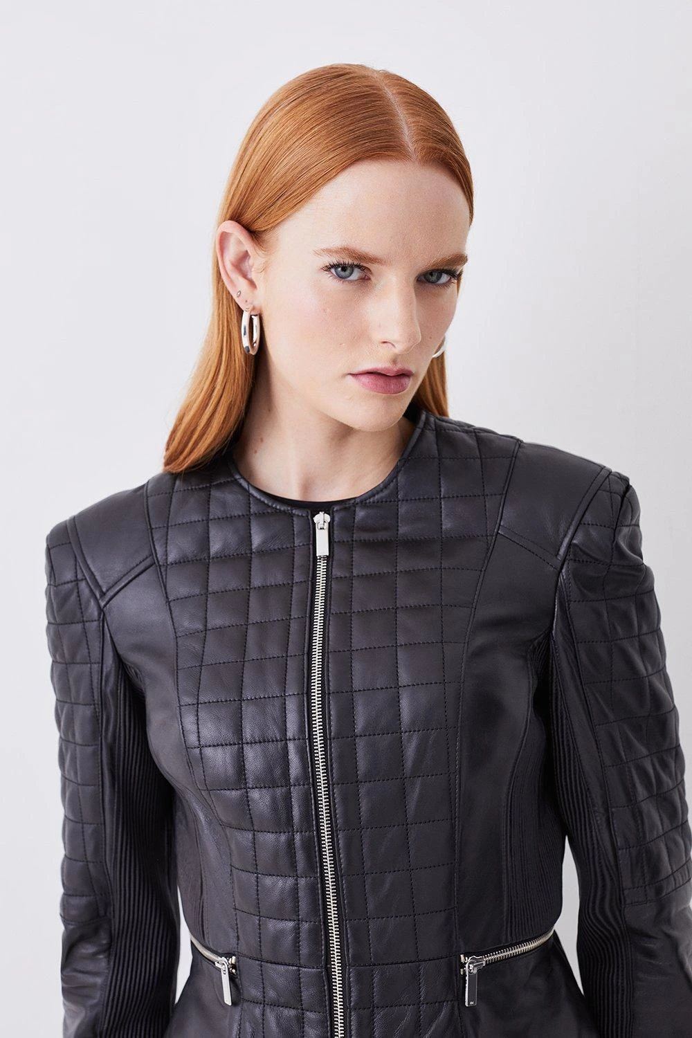 Karen Millen Leather Quilted Panelled Collarless Jacket 6 Karen Millen Leather Quilted Panelled Collarless Jacket - Image 4