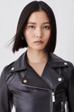 Karen Millen Leather Shrunken Biker Jacket -Karen Millen shop black leather shrunken biker jacket 2