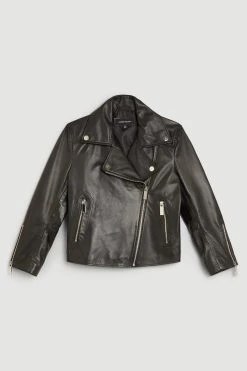 Karen Millen Leather Shrunken Biker Jacket