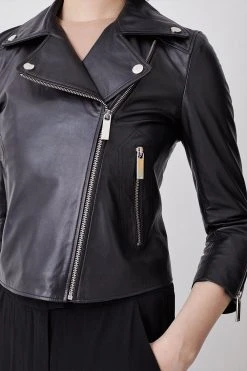 Karen Millen Leather Shrunken Biker Jacket -Karen Millen shop black leather shrunken biker jacket 4