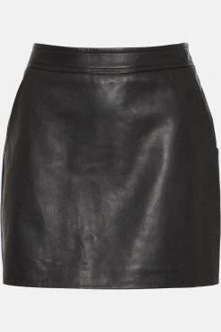 Karen Millen Leather Signature Mini Skirt -Karen Millen shop black leather signature mini skirt 1