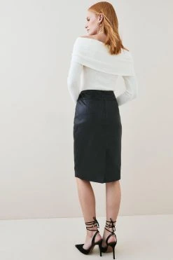 Karen Millen Leather Signature Pencil Skirt -Karen Millen shop black leather signature pencil skirt 3