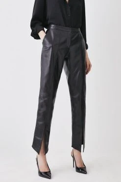 Karen Millen Leather Split Front Trouser -Karen Millen shop black leather split front trouser 1