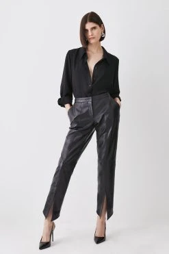 Karen Millen Leather Split Front Trouser -Karen Millen shop black leather split front trouser 4