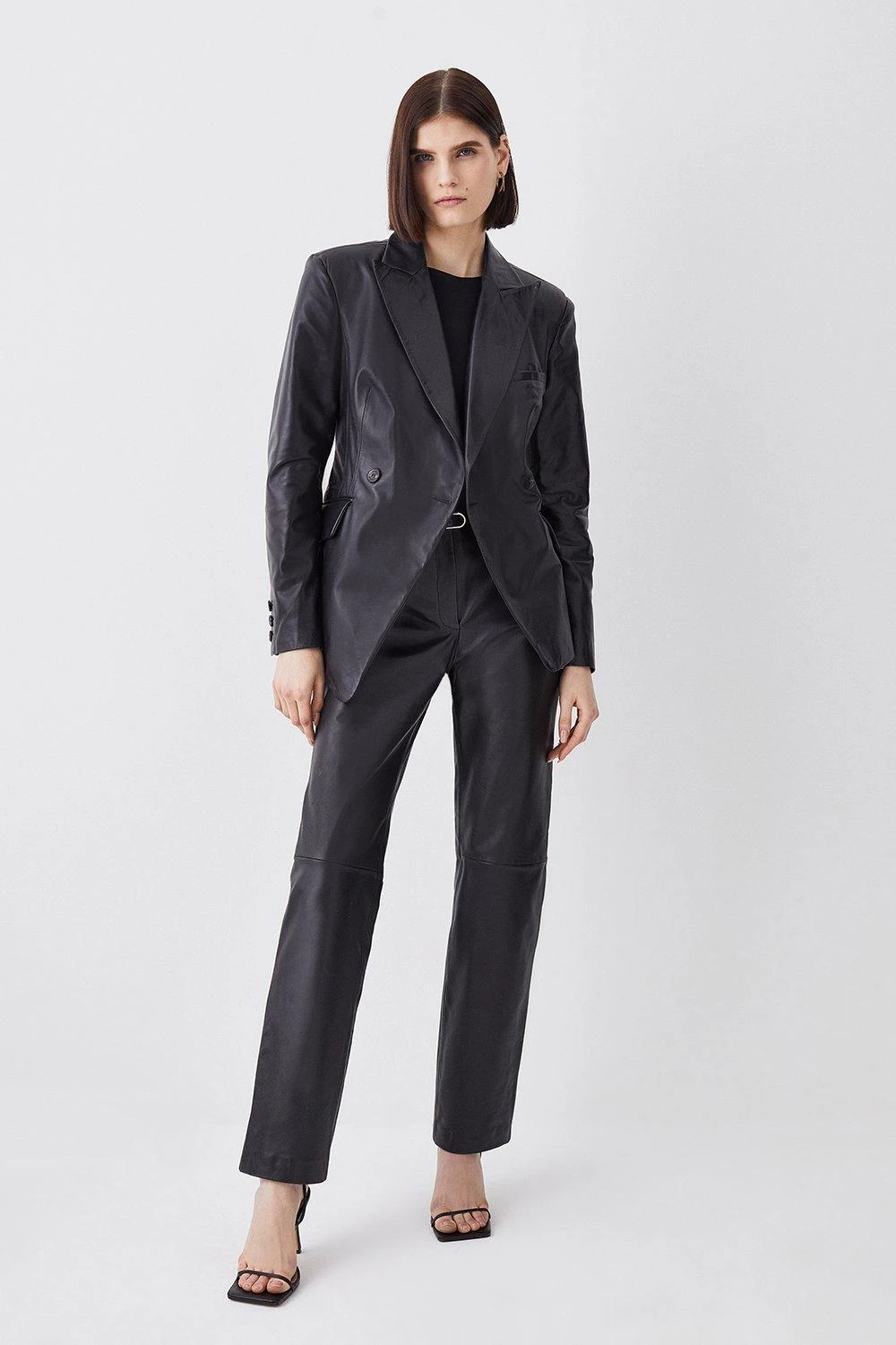 Karen Millen Leather Straight Leg Low Waist Trousers 3 Karen Millen Leather Straight Leg Low Waist Trousers