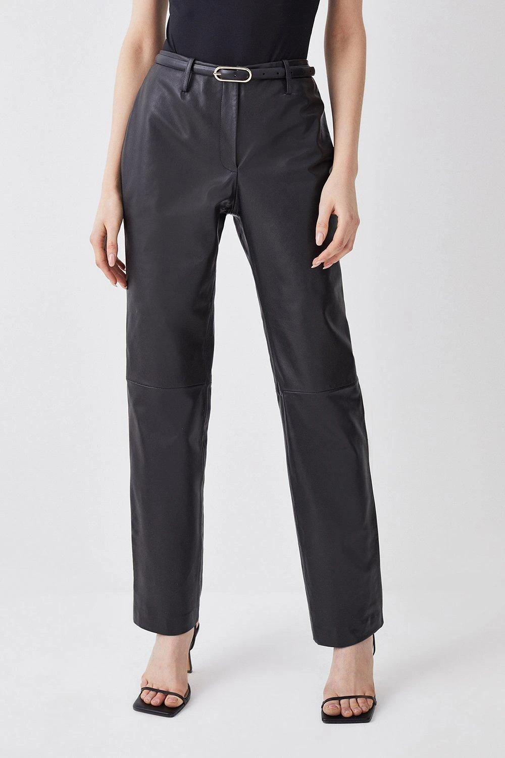 Karen Millen Leather Straight Leg Low Waist Trousers 4 Karen Millen Leather Straight Leg Low Waist Trousers - Image 2