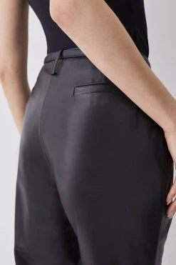 Karen Millen Leather Straight Leg Low Waist Trousers 10 Karen Millen Leather Straight Leg Low Waist Trousers -Karen Millen shop black leather straight leg low waist trousers 1 2