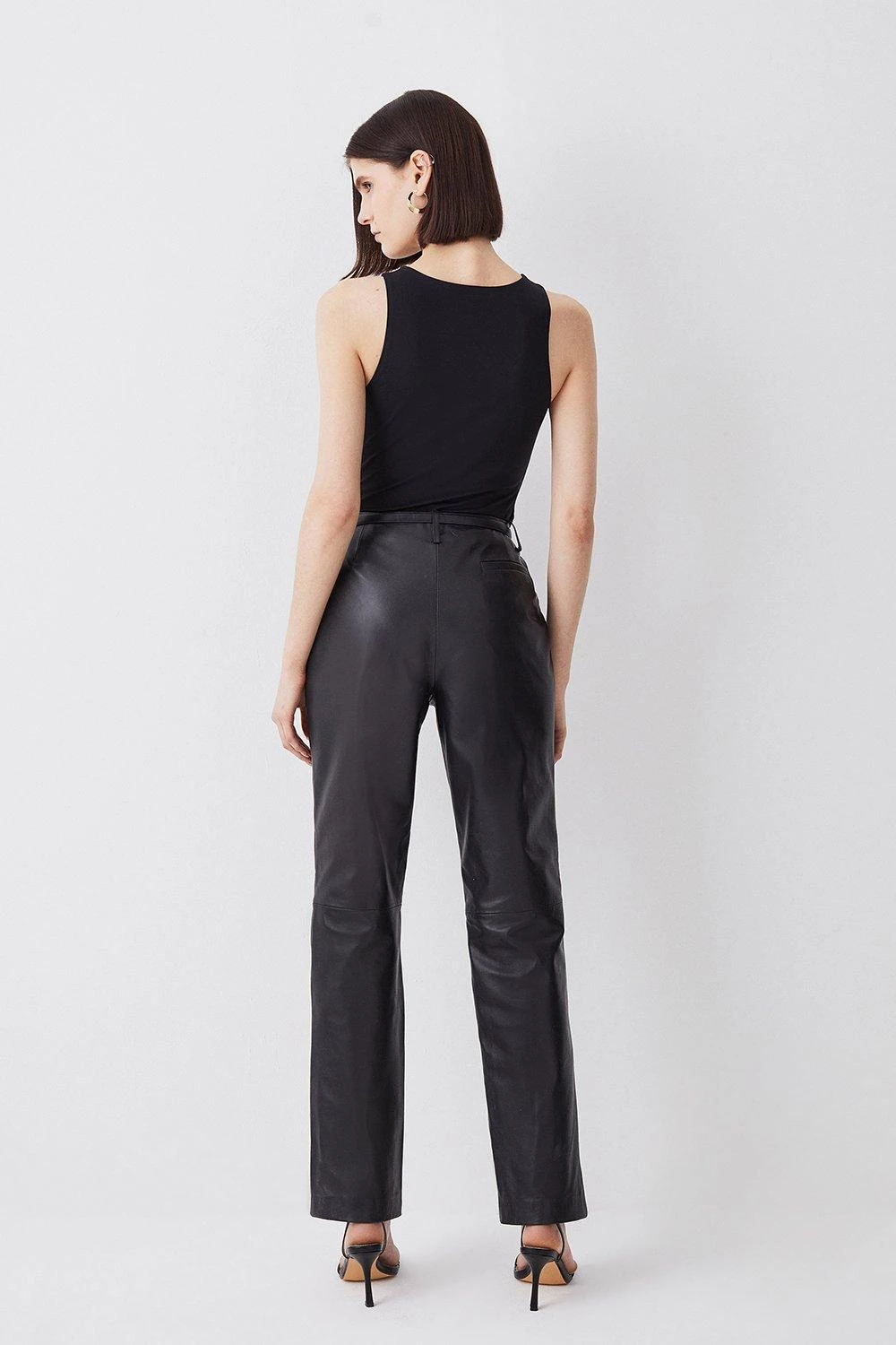 Karen Millen Leather Straight Leg Low Waist Trousers 6 Karen Millen Leather Straight Leg Low Waist Trousers - Image 4
