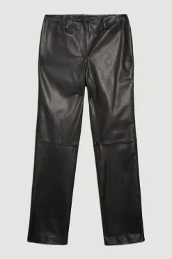 Karen Millen Leather Straight Leg Low Waist Trousers 12 Karen Millen Leather Straight Leg Low Waist Trousers -Karen Millen shop black leather straight leg low waist trousers 1 4