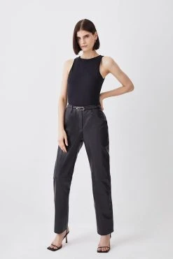 Karen Millen Leather Straight Leg Low Waist Trousers 13 Karen Millen Leather Straight Leg Low Waist Trousers -Karen Millen shop black leather straight leg low waist trousers 1 5