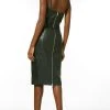 Karen Millen Leather Strap & Bar Pencil Midi Dress -Karen Millen shop black leather strap bar pencil midi dress