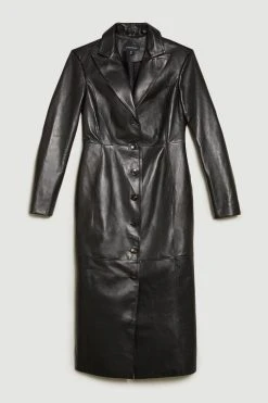 Karen Millen Leather Tailored Single Breasted Coat -Karen Millen shop black leather tailored single breasted coat 1 1