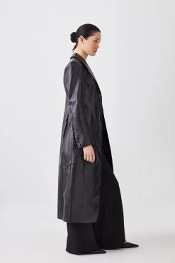 Karen Millen Leather Tailored Single Breasted Coat -Karen Millen shop black leather tailored single breasted coat 1 3