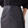 Karen Millen Leather Waist Dart Detail Midi Skirt -Karen Millen shop black leather waist dart detail midi skirt