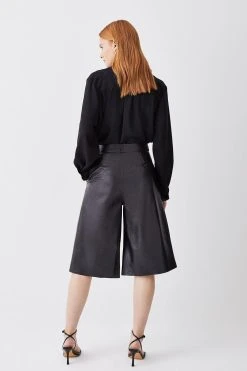 Karen Millen Leather Walking Short -Karen Millen shop black leather walking short 1 2