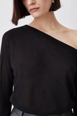 Karen Millen Lightweight Knitted Off The Shoulder Long Sleeve Jumper