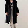 Karen Millen Long Mock Shearling Belted Coat -Karen Millen shop black long mock shearling belted coat