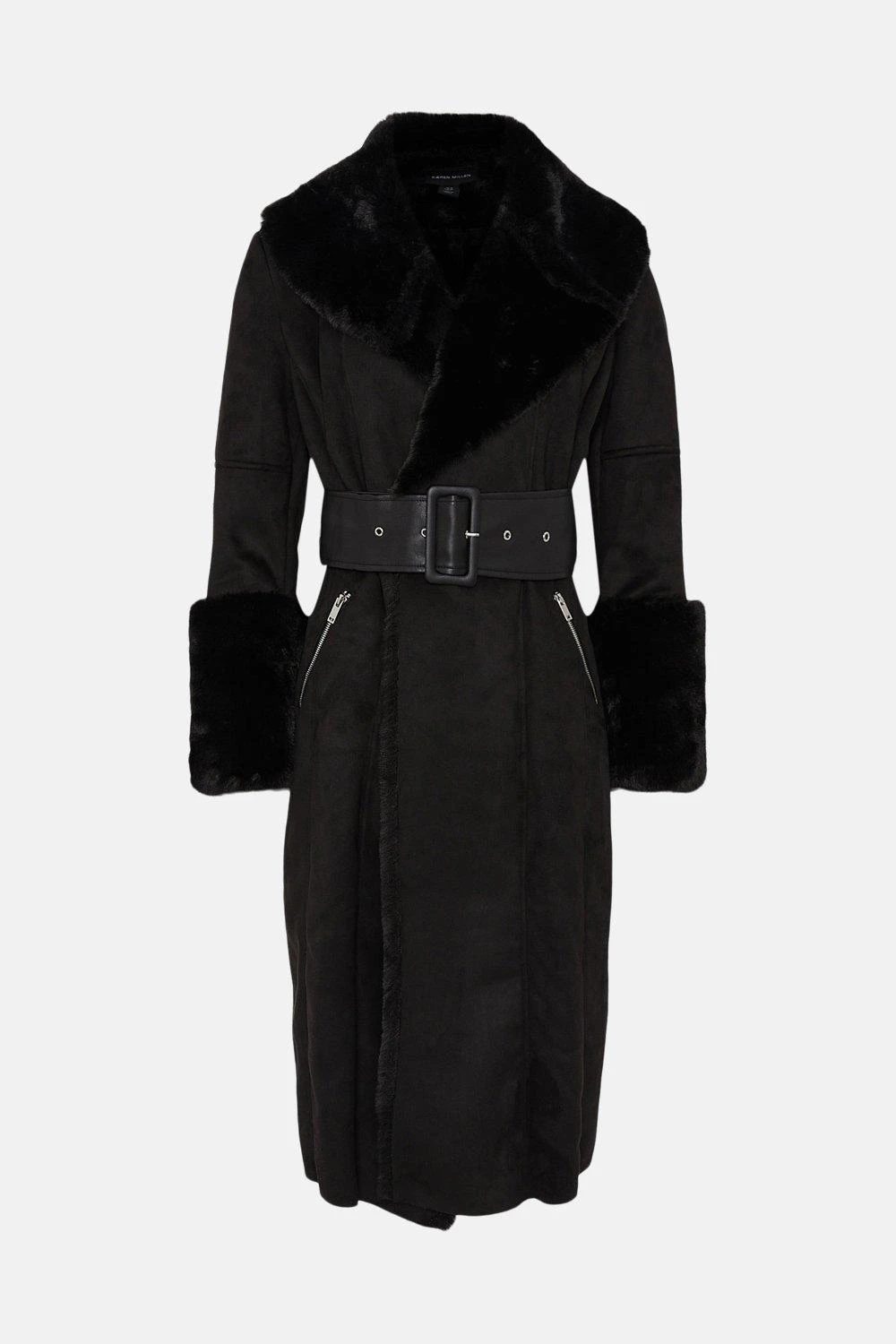 Karen Millen Long Mock Shearling Belted Coat 6 Karen Millen Long Mock Shearling Belted Coat - Image 4
