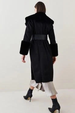 Karen Millen Long Mock Shearling Belted Coat 13 Karen Millen Long Mock Shearling Belted Coat -Karen Millen shop black long mock shearling belted coat 5