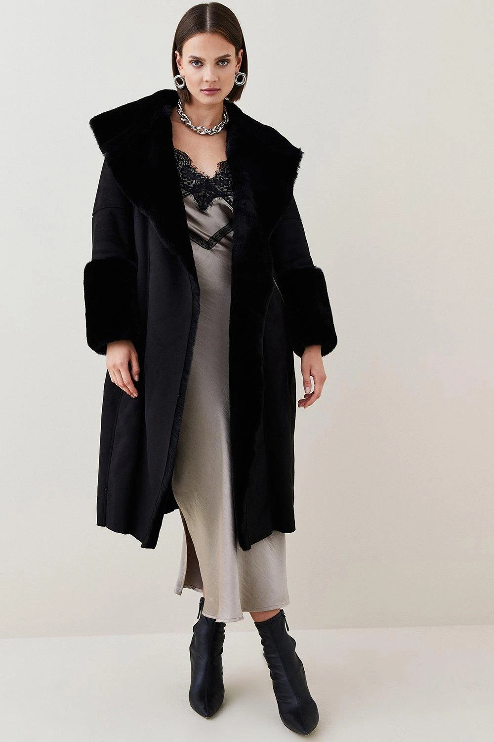Karen Millen Long Mock Shearling Belted Coat 3 Karen Millen Long Mock Shearling Belted Coat