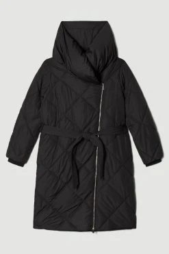 Karen Millen Long Quilted Shawl Collar Puffer Coat -Karen Millen shop black long quilted shawl collar puffer coat 3
