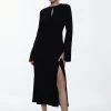 Karen Millen Long Sleeve Column Maxi Dress -Karen Millen shop black long sleeve column maxi dress