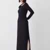 Karen Millen Long Sleeve Side Split Viscose Blend Jersey Midaxi Dress -Karen Millen shop black long sleeve side split viscose blend jersey midaxi dress