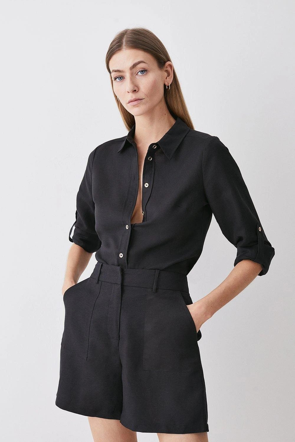 Karen Millen Lydia Millen Linen Viscose Woven Long Sleeve Shirt 4 Karen Millen Lydia Millen Linen Viscose Woven Long Sleeve Shirt - Image 2