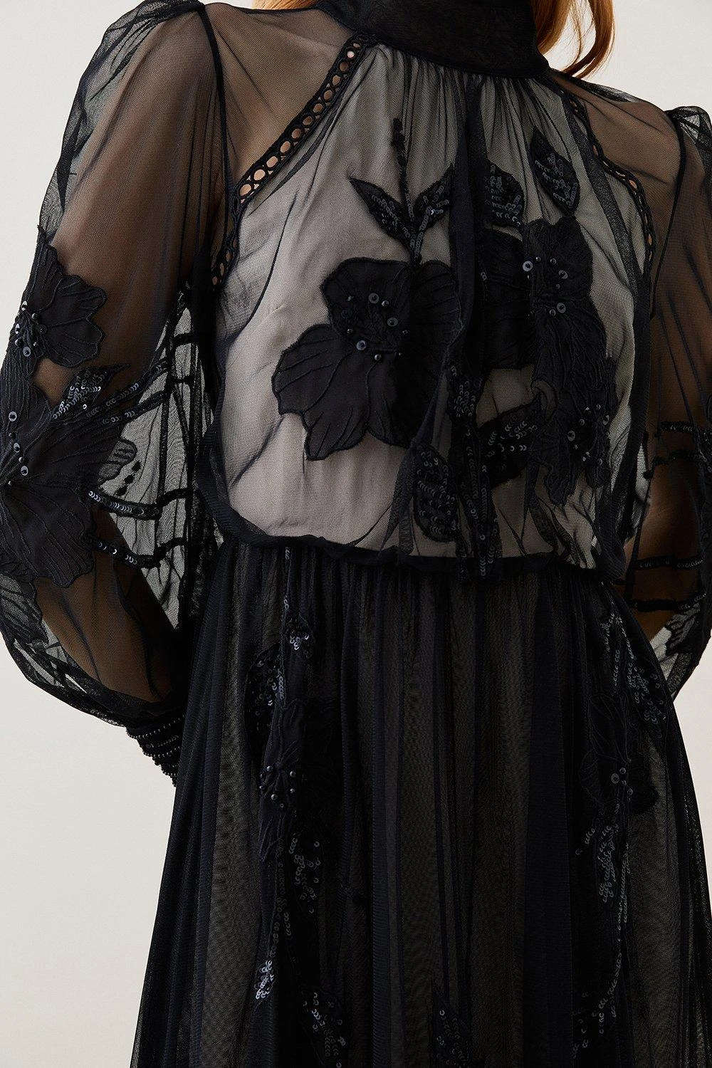 Karen Millen Lydia Millen Tall Floral Applique Mesh Woven Midi Dress 6 Karen Millen Lydia Millen Tall Floral Applique Mesh Woven Midi Dress - Image 4