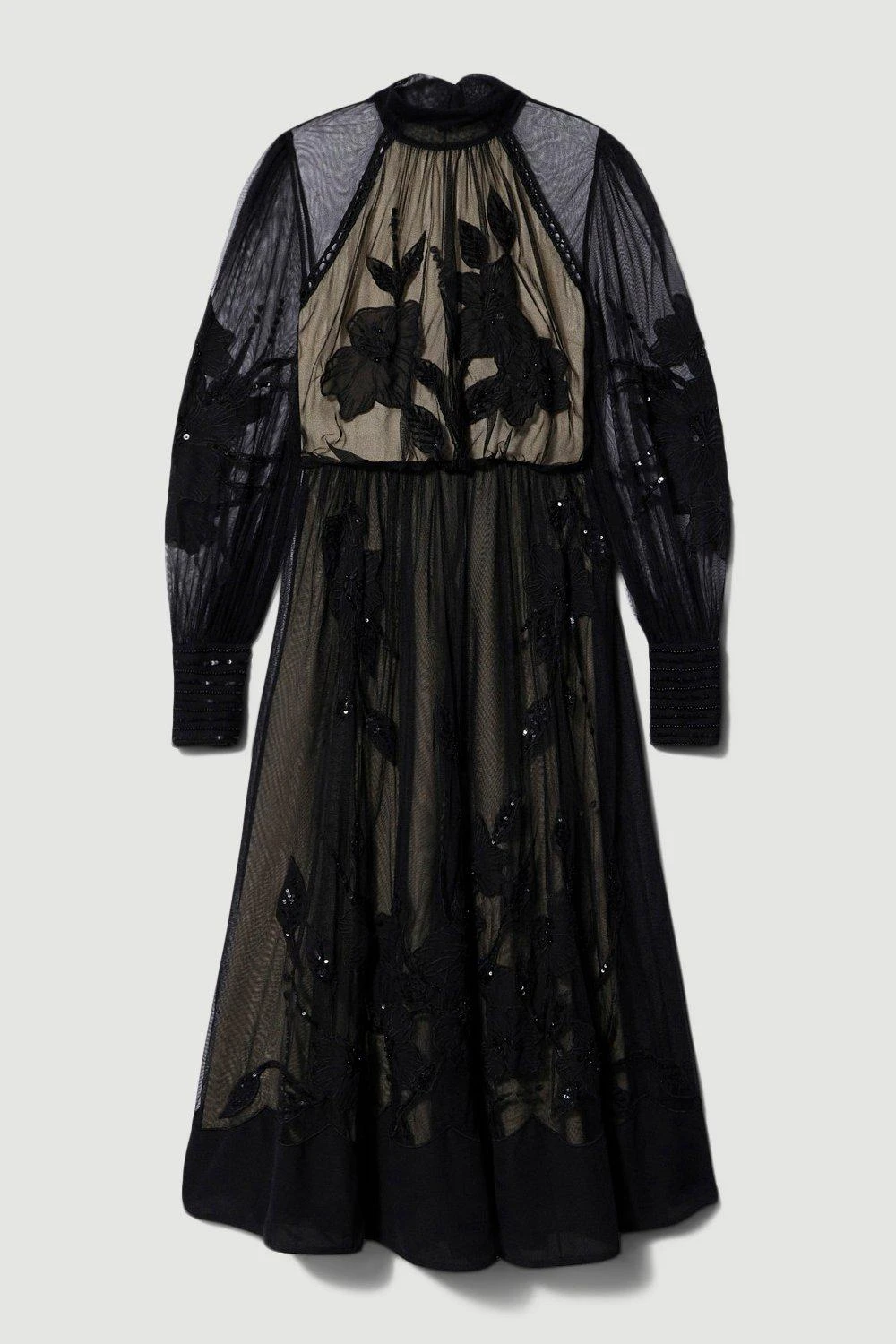 Karen Millen Lydia Millen Tall Floral Applique Mesh Woven Midi Dress 3 Karen Millen Lydia Millen Tall Floral Applique Mesh Woven Midi Dress